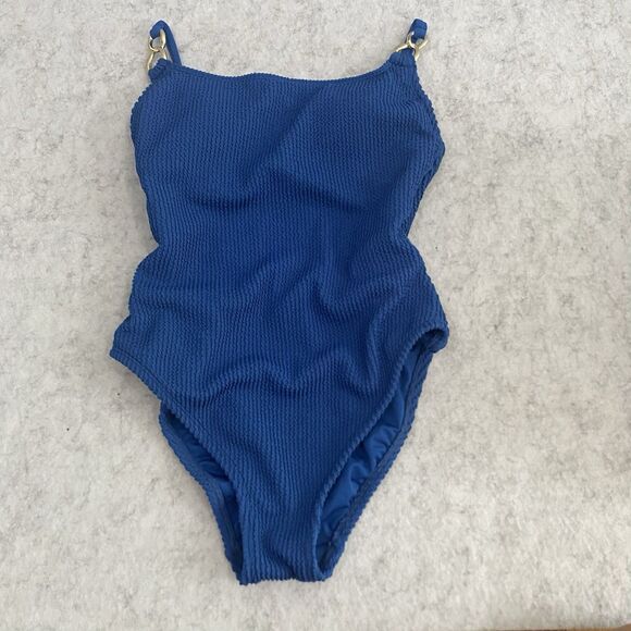 Lilly Pulitzer Barton Blue Alizee Scrunch One Piece Swimsuit Size 2 Gold $158 - Picture 1 of 10